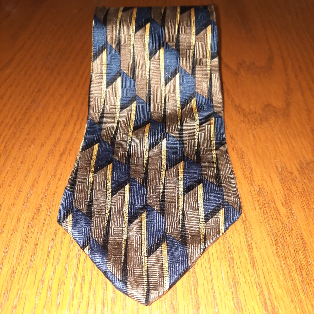 BOSA Le Collection Geometric Tie – Blue, Brown & Gold Elegant Menswear